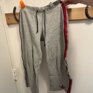 Gray Low-rise Sweatpants with Red and Navy Stripes